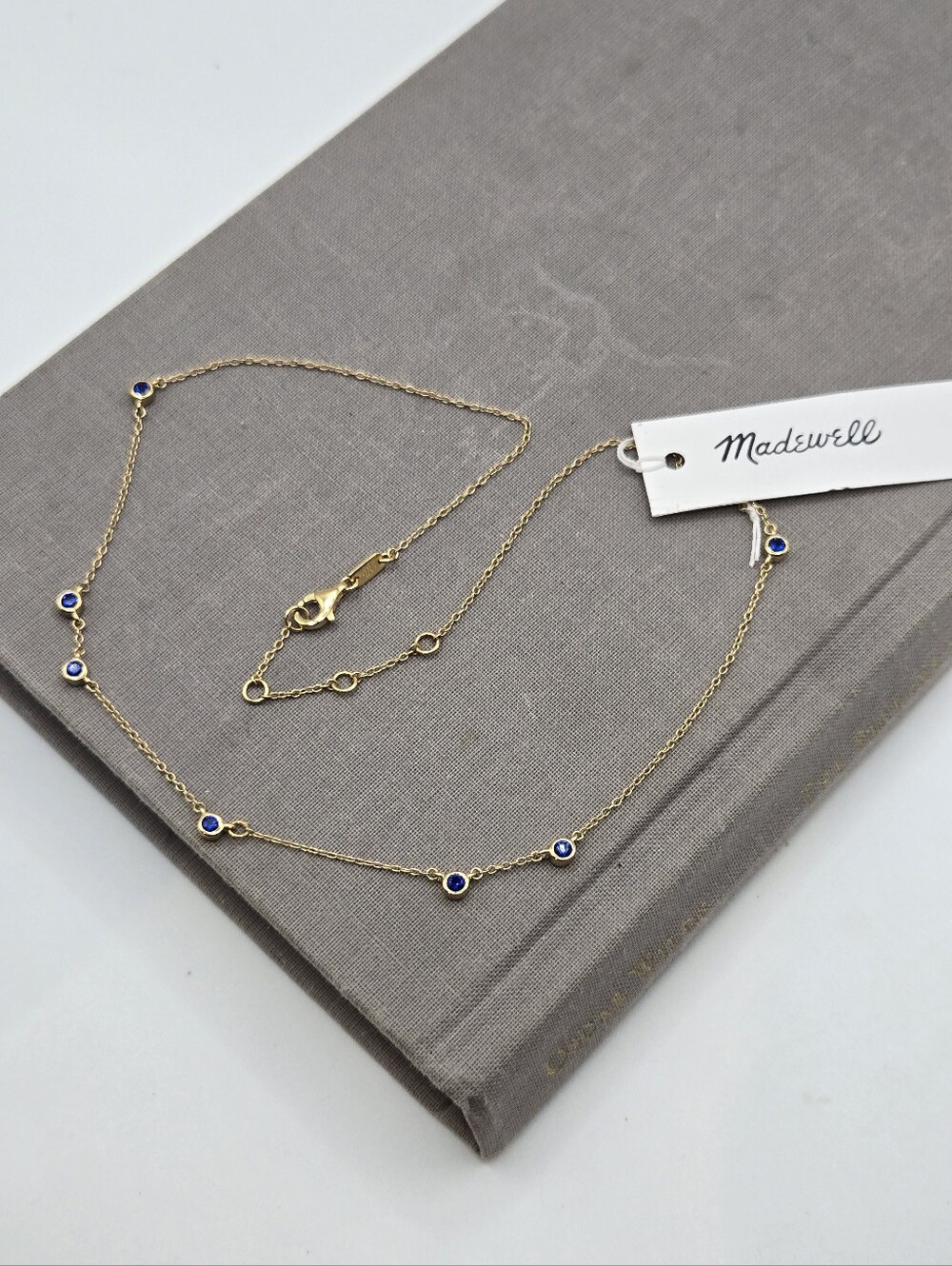 Madewell Gold Demi-Fine Sapphire Choker Necklace Dainty Chain 16" CZ Sparkle - Picture 2 of 10